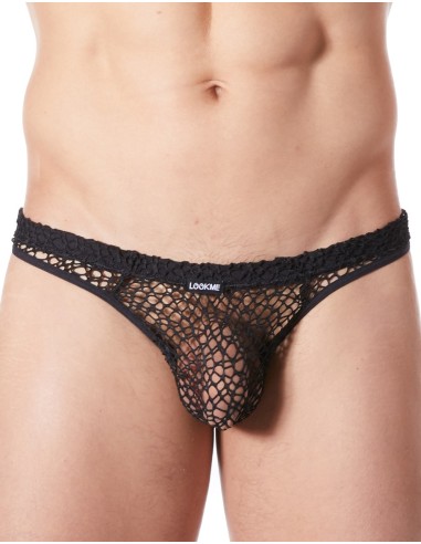 Sous vêtement homme : string noir filet irrégulier