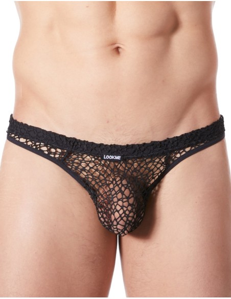 Sous vêtement homme : string noir filet irrégulier