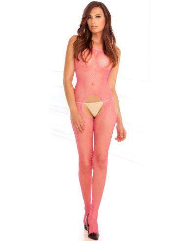 Lingerie  : Combinaison bodystocking rose filet