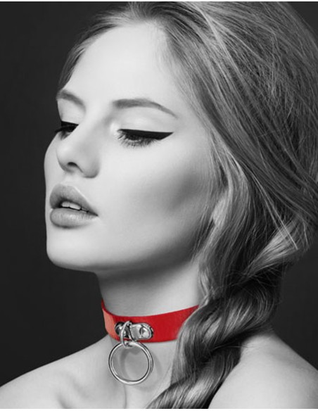 Bijoux Pour Toi : collier cuir rouge anneau métal