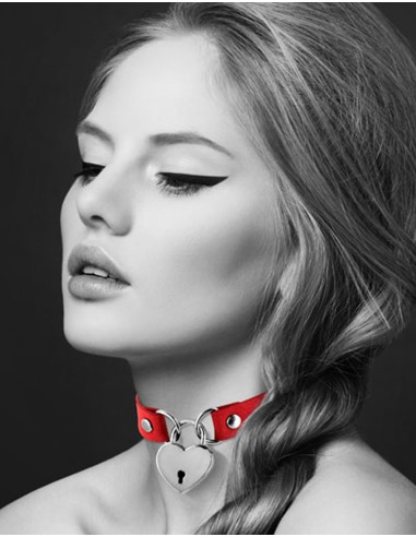 Bijoux Pour Toi : collier cuir rouge cadenas coeur