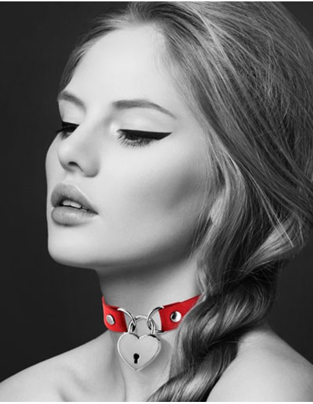 Bijoux Pour Toi : collier cuir rouge cadenas coeur