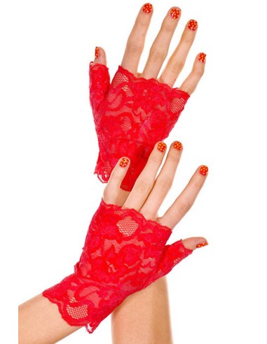 Mode : gants rouges doigts ouverts dentelle