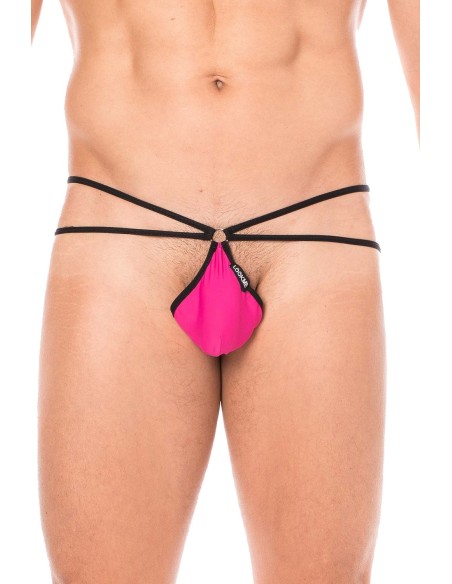 Mini String sexy magenta pour homme avec poche en forme de goutte