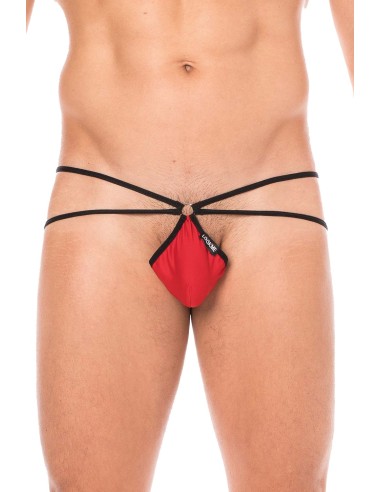 Mini String sexy rouge pour homme avec poche en forme de goutte