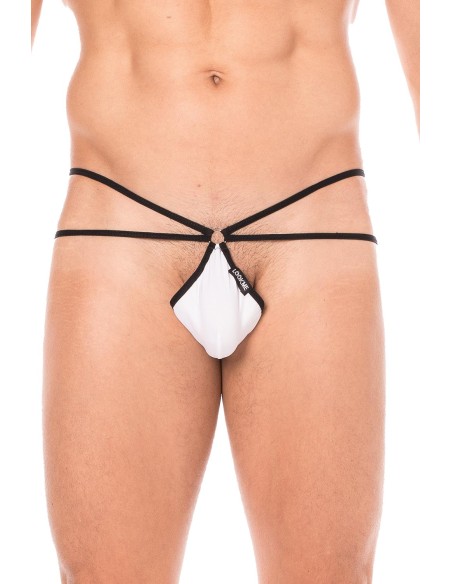 Mini String sexy blanc pour homme avec poche en forme de goutte