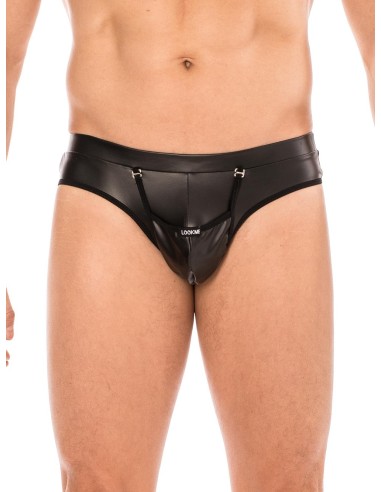 La marque LOOK ME, sous-vêtement pour Homme, avec ce string noir, poche amovible pour laisser apparaitre votre pénis.