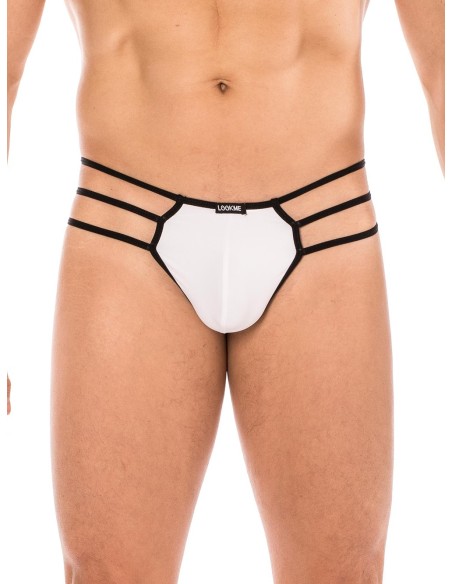 String blanc pour Homme avec 3 lanières sur chaque côté dans un style toile araignée de chez LOOKME, lingerie pour Homme.