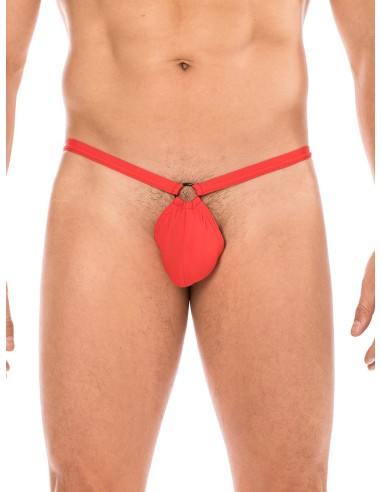 Mini String rouge pour Homme avec sa poche "banane' pour une tenue droite de votre pénis distribué par la marque LOOK ME.