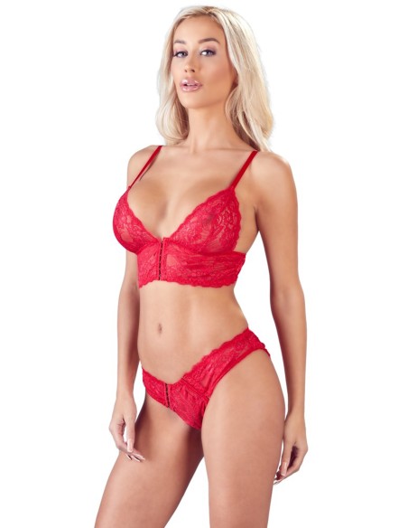 Ensemble soutien-gorge dentelle et sa culotte haute rouge de votre distributeur COTTELLI collection .