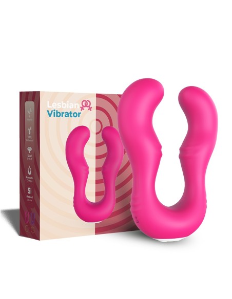 Double gode rose avec 9 moteurs sur chaque côtés pour couple de femmes, distributeur sex toys lesbiennes Dreamy Toys