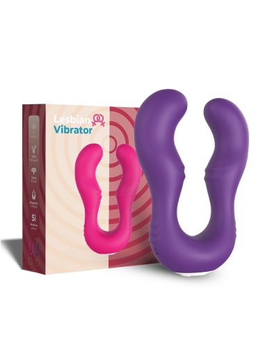 Double gode violet avec 9 moteurs sur chaque côtés pour couple de femmes, distributeur sex toys lesbiennes Dreamy Toys