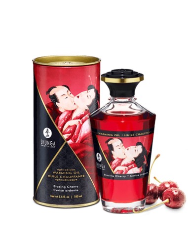 Huile cerise de massage chauffante comestible Shunga