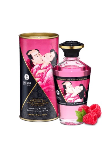 Huile framboise de massage chauffante comestible Shunga