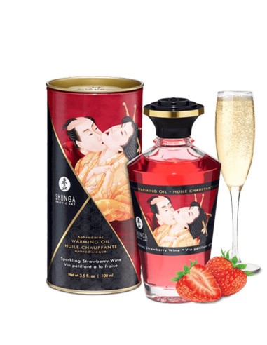 Huile fraise de massage chauffante comestible Shunga