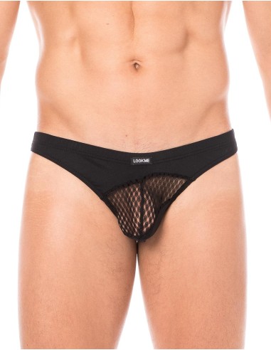 Lingerie homme : string noir opaque et transparent