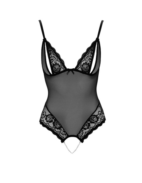 Body string en résille transparente et dentelle délicate noire de la collection Cottelli.