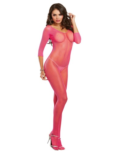 Bodystocking rose fluo résille