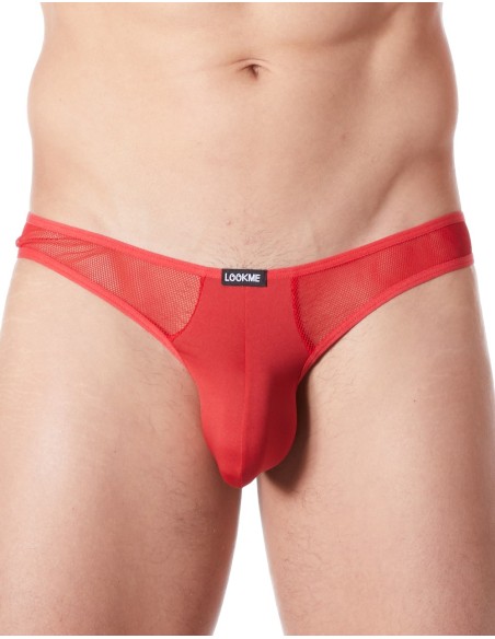 Lingerie homme : string rouge avec résille