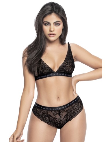 Soutien-gorge en dentelle noire et sa culotte avec ceinture imprimée de la collection Mapalé